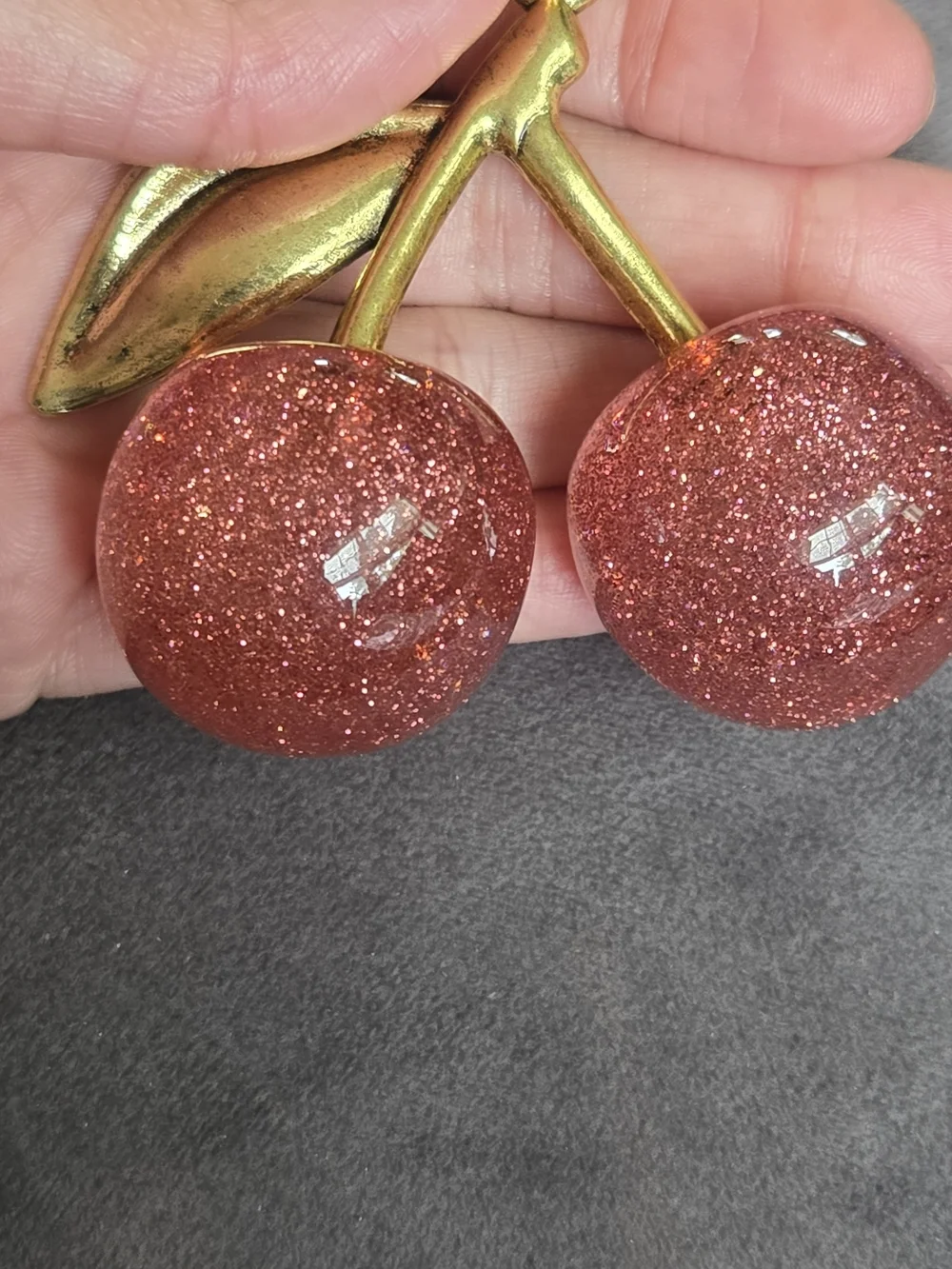Glitter Cherry Keychain - Pink/Gold
